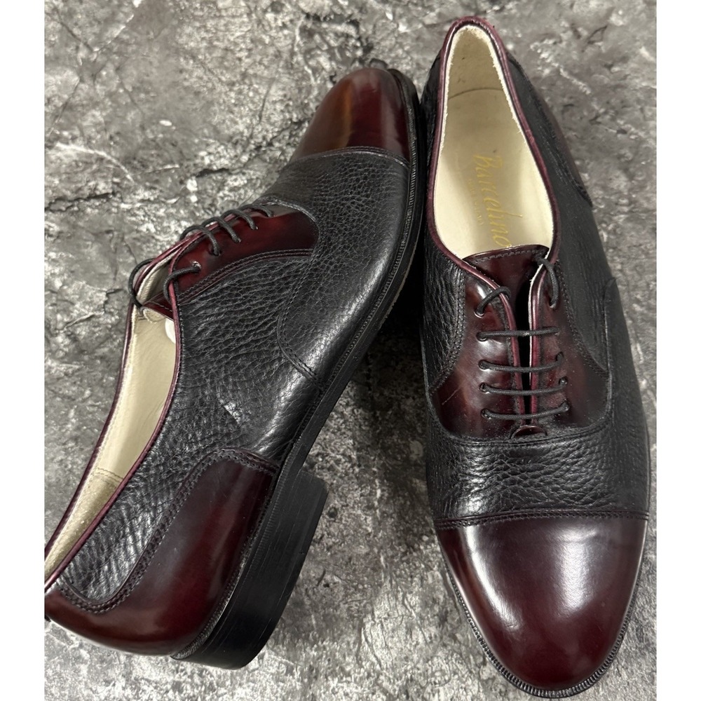 Barcelino Mens Two Tone Oxfords High Shine Calfskin Soft Pebbled Deerskin Hands